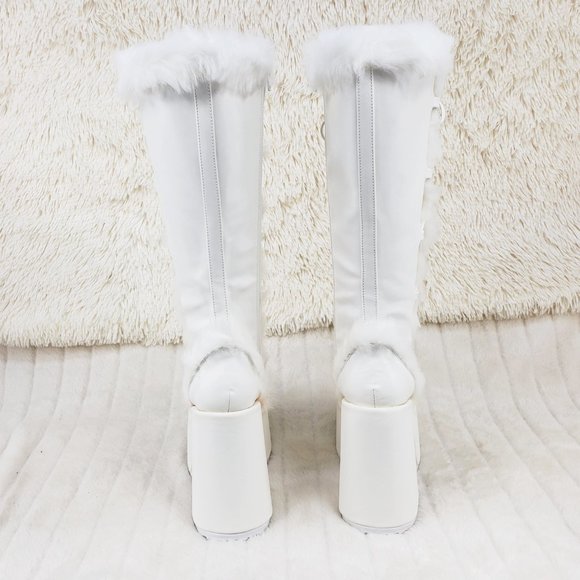 Camel 311 White furry goth punk Platform Knee Boot - Picture 9 of 11